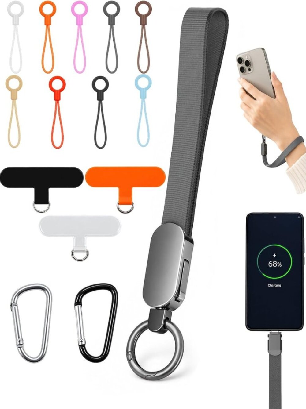 Cute Phone Wrist Strap Lanyard with Charging, Stylish Keychain Charm Accessory